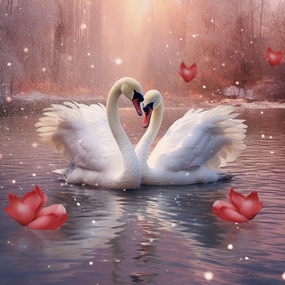 唯美湖泊一对白天鹅摄影图片